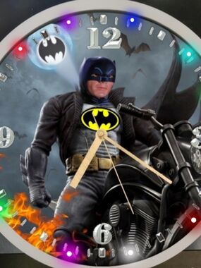 Adam West Batman Motorcycle Wall Retro Clock - Black, Yellow, Gray